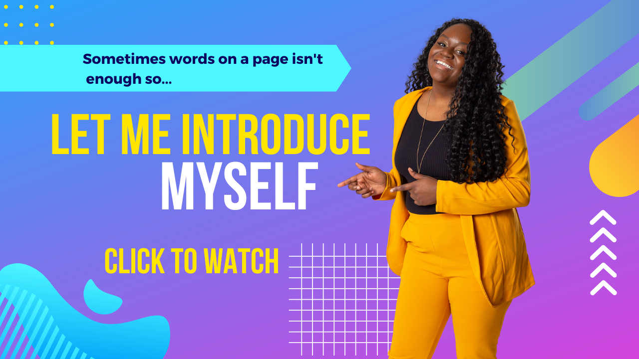 digital marketer, shakillia pointing to a group of words asking to introduce herself